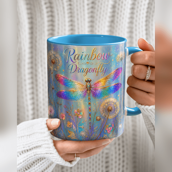 Rainbow Dragonfly Ceramic Coffee Mug Nature Lover Gift
