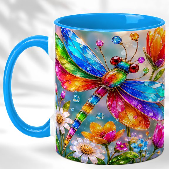 Rainbow Dragonfly Coffee Mug, Garden Insect Mug, Ceramic 11 oz
