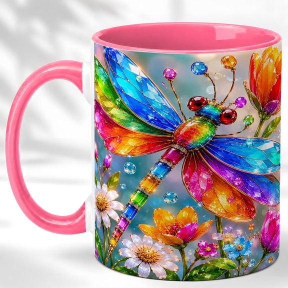 Rainbow Dragonfly Coffee Mug, Garden Insect Mug, Ceramic 11 oz