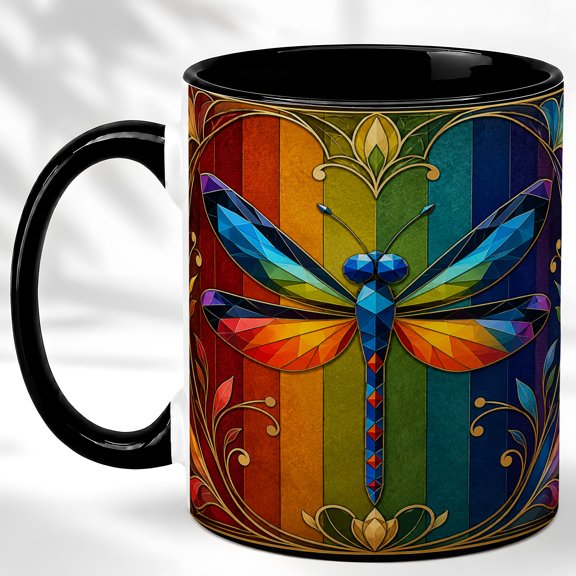 Rainbow Dragonfly Coffee Mug, Nature Insect Mug, Ceramic 11 oz