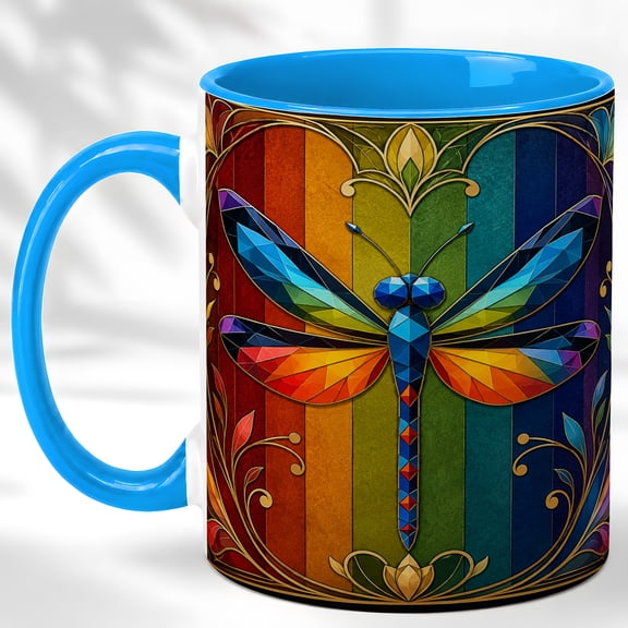 Rainbow Dragonfly Coffee Mug, Nature Insect Mug, Ceramic 11 oz