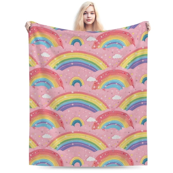 Rainbow Dream Blanket Colorful Clouds Pink Throw Blanket for Women and Men 60x50