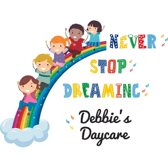 Rainbow Dreaming Quote Cartoon Customized Wall Decal - Custom Vinyl Wall Art - Personalized Name - Baby Girls Boys Kids Bedroom Wall Decal Room Decor Wall Stickers Decoration Size (35x40 inch)