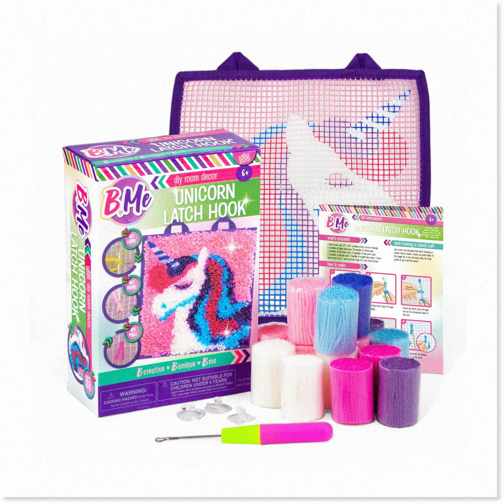 Rainbow Dreams DIY Unicorn Latch Hook Kit Mini Rug Sewing Set for