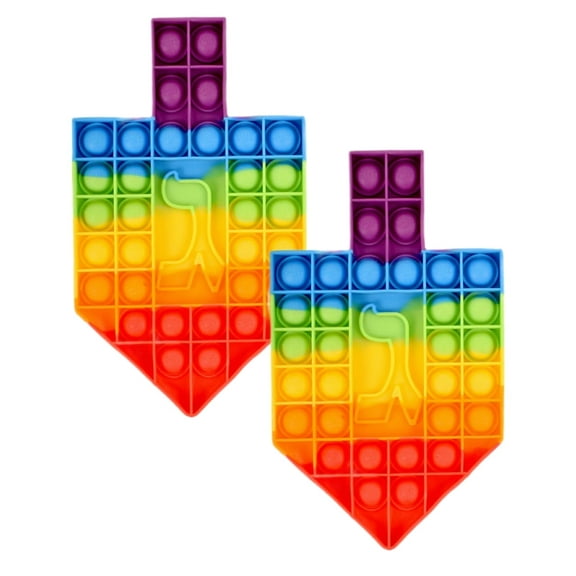 Rainbow Dreidel Pop Fidget Toy, Hanukkah Stress Relief Sensory Push Pop Bubble Game, Multi-Color Silicone, Holiday Party Favor (Pack of 2)