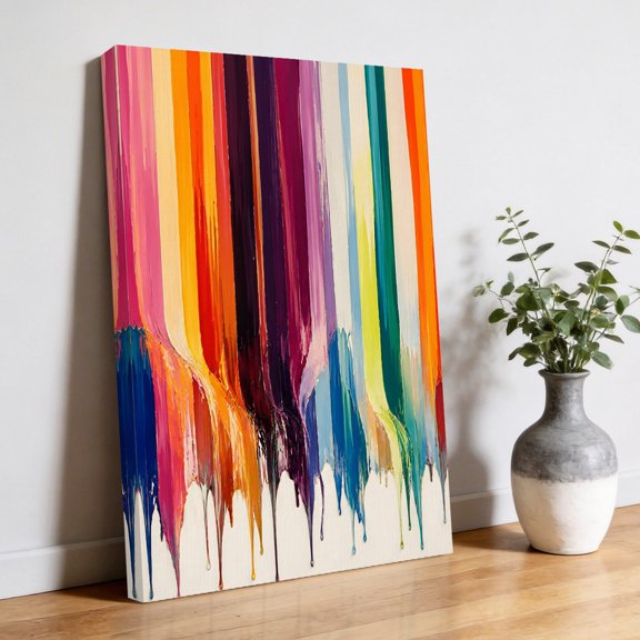 Rainbow Drip Canvas Wall Art, Colorful Stripes Rainbow Bands Dripping Lines Pictures Wall Decor Wooden Framed Artwork Art Prints for Living Room Hallway Bedroom Office 8"x10"