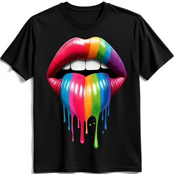 Rainbow Drip Print Black T-Shirt Playful & Stylish Graphic Tee