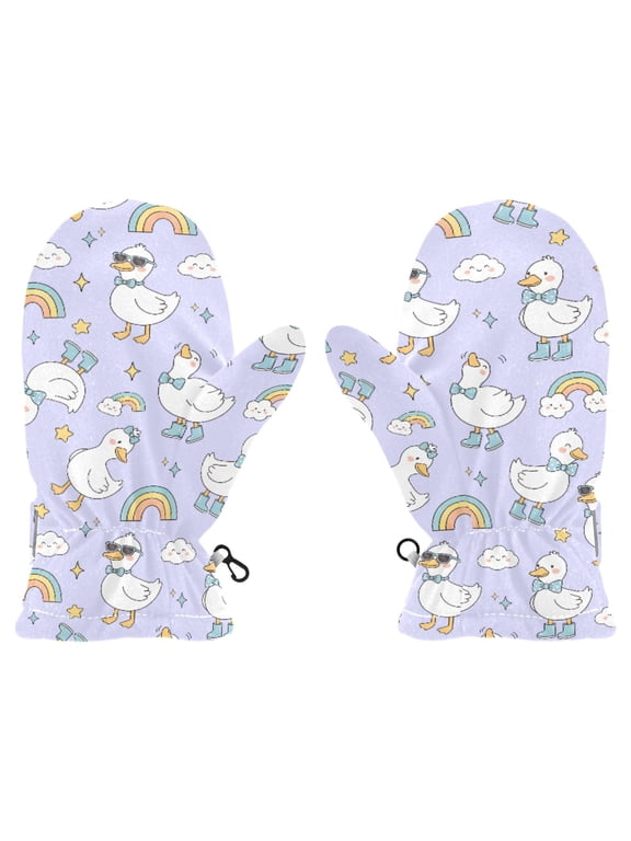 Rainbow Duck Purple Cold Weather Mittens Warm Thick Fleece Lined Adjustable Snow Outdoor Winter Medium Ages 4-6