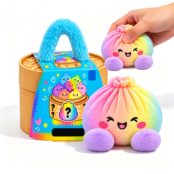 Rainbow Dumpling Plush Toy - Soft Squeezable Stuffed Bao Toy with Embroidered Face, Plush Steamed Bun Dumpling Stuffed Animals Stuffed Toys Cute Food Plushie for Office Desk Decor Stress Relief Gift