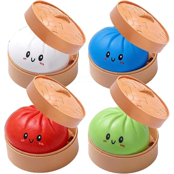 Rainbow Dumpling Squeeze Ball with Steamer, 4-Inch Giant Dumpling Novelty Mystery Dough Bun for Adults, Stress Management Tool