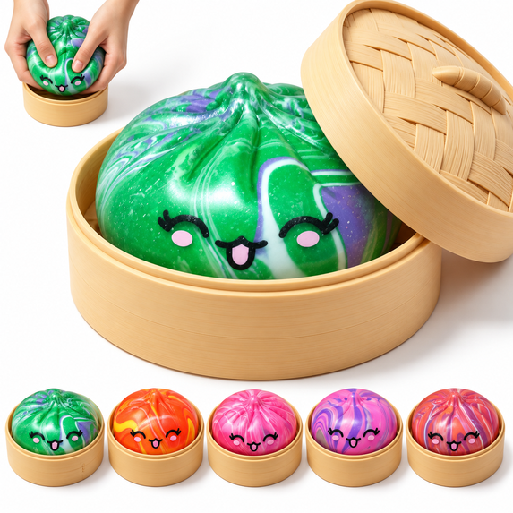 Rainbow Dumpling Squishy,Jumbo Rainbow Dumpling Squishy Toys with Mini Steamer Box - Viral Cute Bao Bun Stress Relief Ball, Soft Slow-Rising Sensory Fidget Squeeze Toys for Teens & Adults