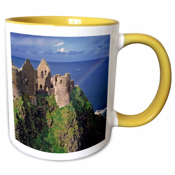 3drose, Rainbow, Dunluce Castle, Antrim, No. Ireland - Eu15 Rer0003 - Ric Ergenbright, 15oz Two-tone Yellow Mug