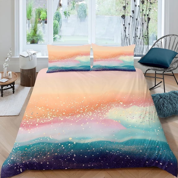Rainbow Duvet Cover Ombre Comforter Cover Kids Gradient Sky Bedding Set Kawaii Child Colorful Spots Bed Sets Teens Ultra Soft Microfber Quilt Cover Room Decor