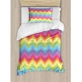 thumbnail image 1 of Rainbow Duvet Cover Set, Colorful Zig Zag Chevron Pattern Geometric Modern Sharp Design Illustration, Decorative 2 Piece Bedding Set with 1 Pillow Shams, Twin Size, Multicolor, by Ambesonne, 1 of 3