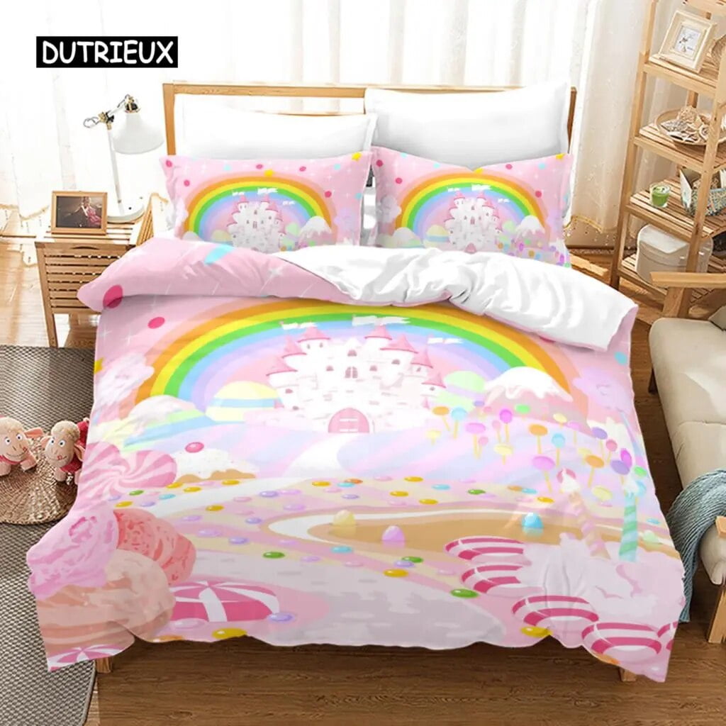 Rainbow Duvet Cover Set King Microfiber Girly Aesthetic Rainbows