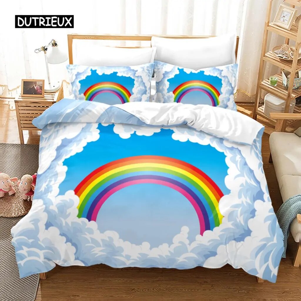 Rainbow Duvet Cover Set King Microfiber Girly Aesthetic Rainbows