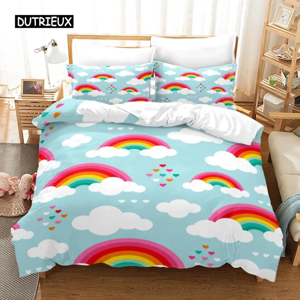 Rainbow Duvet Cover Set King Microfiber Girly Aesthetic Rainbows