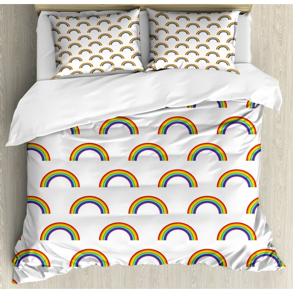 Rainbow Duvet Cover Set King Size, Repetitive Colorful Rainbow on a Plain Background LGBT Gay Pride Diversity, Decorative 3 Piece Bedding Set with 2 Pillow Shams, Multicolor, by Ambesonne