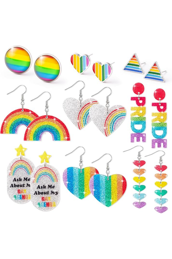 Rainbow Earrings for Women 9Pairs Acrylic Glitter Earrings Daily Jewelry Accessories