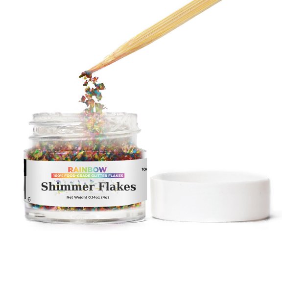 Rainbow Edible Shimmer Flakes (4g, 1x Jar) Glitter Flakes For Cupcakes, Cakes, Cookies and Savory Delights by Bakell