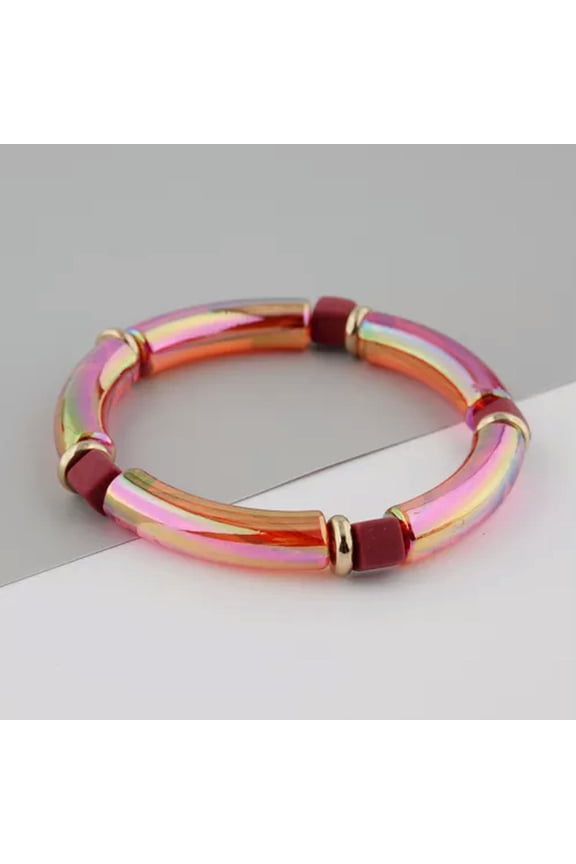 Rainbow Elbow Bent Acrylic Tube Elastic Stretchy Bracelet Clay Square for Women