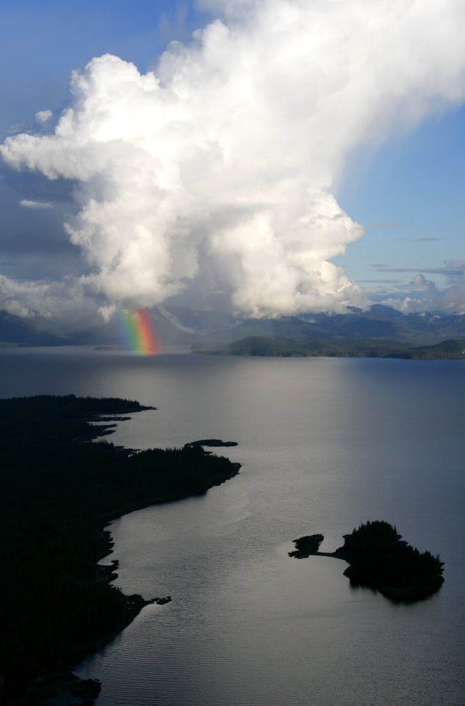Rainbow Emerges From Thundercloud As Seen From Helm Bay Looking Across West Behm Canal Southeast Alaska Canvas Art - Chip Porter Design Pics (11 x 17)