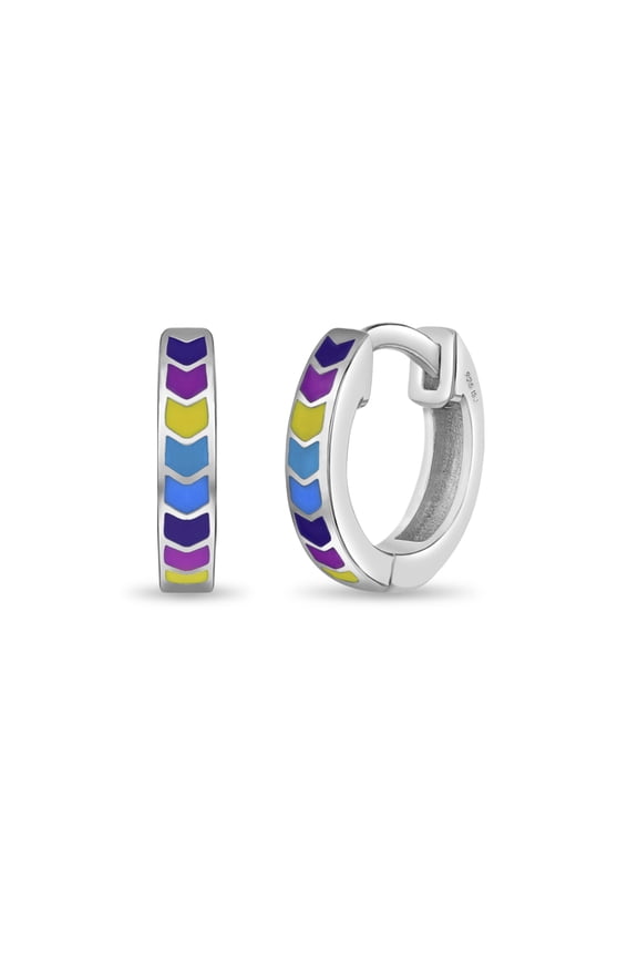 Rainbow Enamel 9mm Kids / Girls Earrings Hoop/Huggie Enamel - Sterling Silver