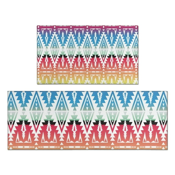 Rainbow Ethnic Pattern Kitchen Rugs Sets Of 2,Anti Fatigue Kitchen Mat Rugs Non Slip Washable,Decorative Kitchen Floor Mats for Kitchen,Sink,Laundry,17"x30"+17"x47"