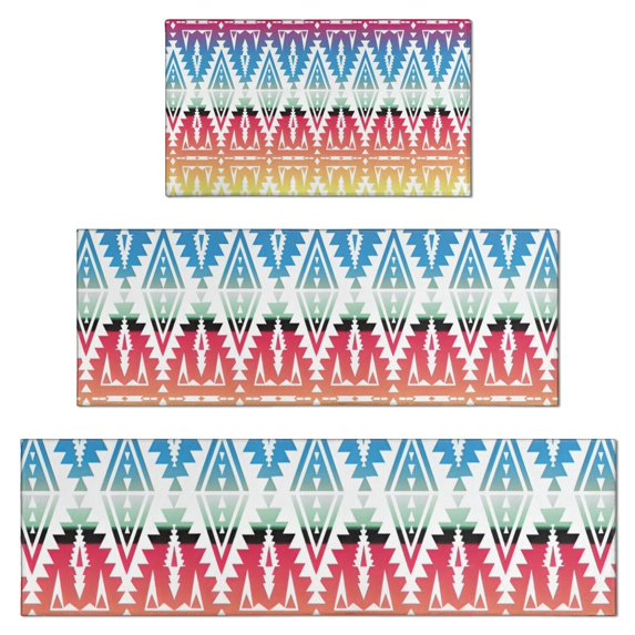 Rainbow Ethnic Pattern Kitchen Rugs Sets Of 3,Kitchen Runner Rugs Non Skid Washable,Decorative Kitchen Floor Mats for Kitchen,Sink,Laundry,17"x30"+ 17"x47" + 17"x59"