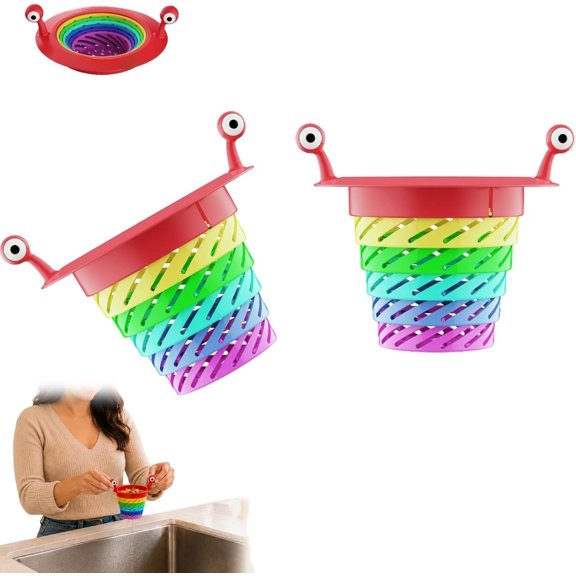 Rainbow Expandable Sink Strainer Basket Food Waste Catcher,Retractable and Foldable to Prevent Clogs Colorful and Cute Plastic Food Scrap Collector Sink Drain Basket