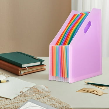 Rainbow Expanding File Holder Standing A4 Vertical Mini Book Organizer Magazine Basket Desktop Files Folder with Handle for Paper Bills Office Supplies