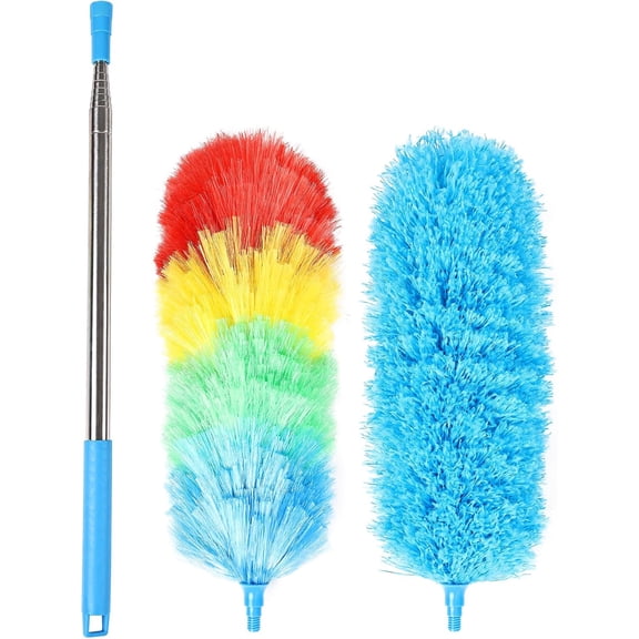 Rainbow Extendable Static Duster Reusable Microfiber with 100" Telescoping Pole, Beandable and Washable Dusters Head for Cleaning Ceiling, Fan, Furniture