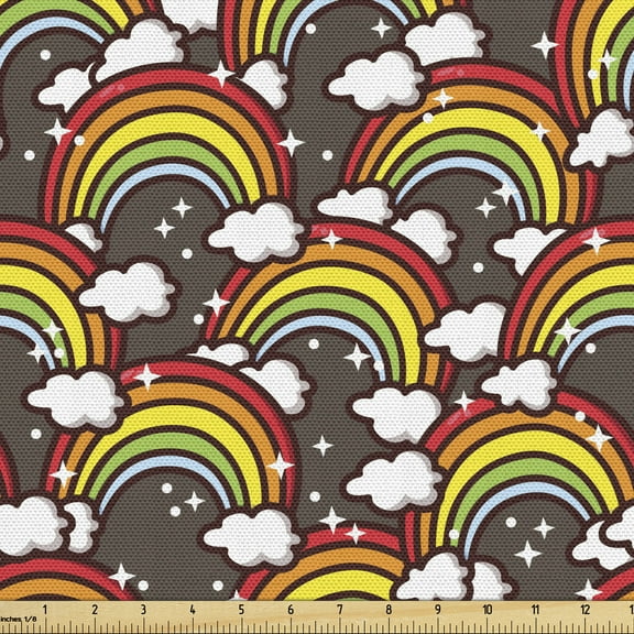 Ambesonne Rainbow Fabric by the Yard Upholstery, Colorful Magic Sky, 1 Yard, Multicolor