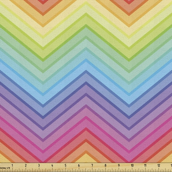 Ambesonne Rainbow Fabric by the Yard Upholstery, Colorful Vivid Chevron, 10 Yards, Multicolor