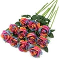 thumbnail image 1 of Rainbow Fake Roses Artificial Flowers - Fake Artificial Roses Silk Flowers with Stems for Home Wedding Hotel Office Centerpiece Decor（Rainbow）, 1 of 5