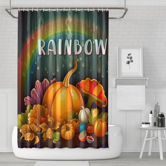 Rainbow Fall Pumpkin Mushroom Shower Curtain,Washable Bathtub Curtains with Hooks Vintage Polyester Fabric Curtains for Thanksgiving Day Fall Party Home Decor