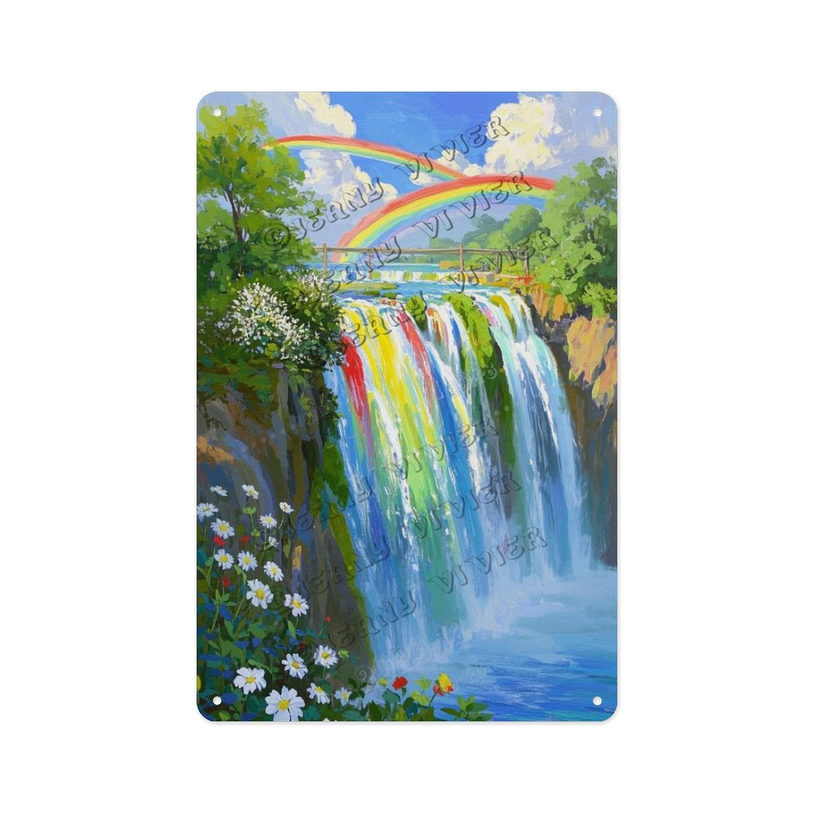 Rainbow Falls Tin Sign – 8x12 Inches Beautiful Scenic Waterfall Wall ...