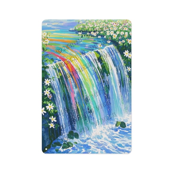 Rainbow Falls Tin Sign 8x12 Inches Scenic Waterfall and Rainbow Landscape Nature-Inspired Wall Dcor for Home and Office