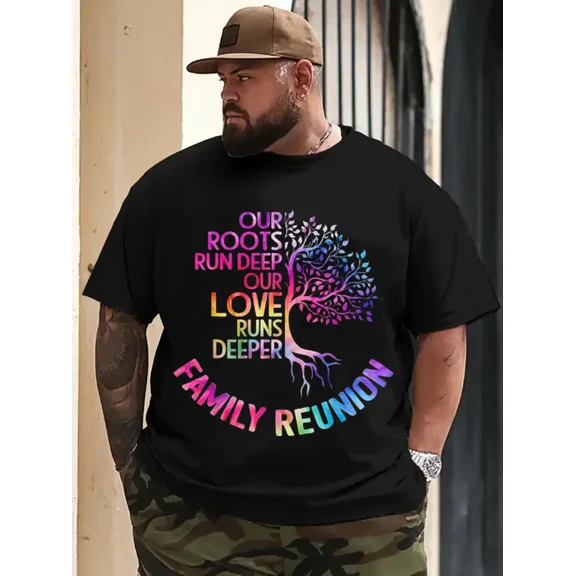 Rainbow Family Tree Roots Run Deep Graphic Men's Heavyweight Cotton Plus Size T-Shirt
