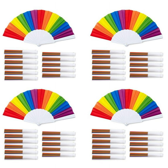 Rainbow Fans, 48-Pack Fans, Rainbow LGBTQ Portable Folding Fans, Folding Hand Fans Party Decorations,48 x Folding Fans,Multicolor