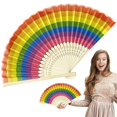 thumbnail image 1 of Rainbow Fans - Pride Folding Fans Made of Bamboo - Coloured Accessories for CSD Festival Rave Techno Wedding Party Women Men 8.27 In, 1 of 9