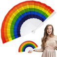 thumbnail image 1 of Rainbow Fans - Pride Folding Fans Made of Bamboo - Coloured Accessories for CSD Festival Rave Techno Wedding Party Women Men 9.06 In, 1 of 9