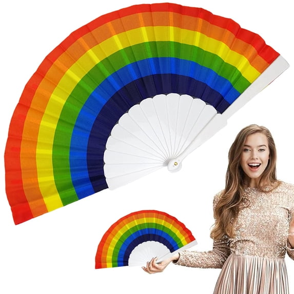 Rainbow Fans - Pride Folding Fans Made of Bamboo - Coloured Accessories for CSD Festival Rave Techno Wedding Party Women Men 9.06 In