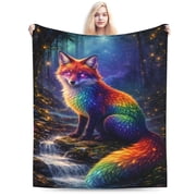 Rainbow Fantasy Fox Blanket Colorful Fox Throw Blanket Soft Cozy Blanket for Couch Bed Kids Gift Fantasy Decor 50x40