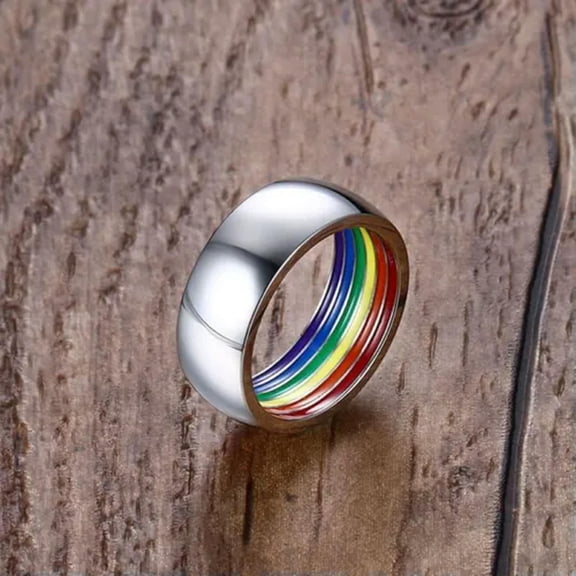 Rainbow Fashion Ring 8MM Stainless Steel Polished Jewelry Band Size 7-12