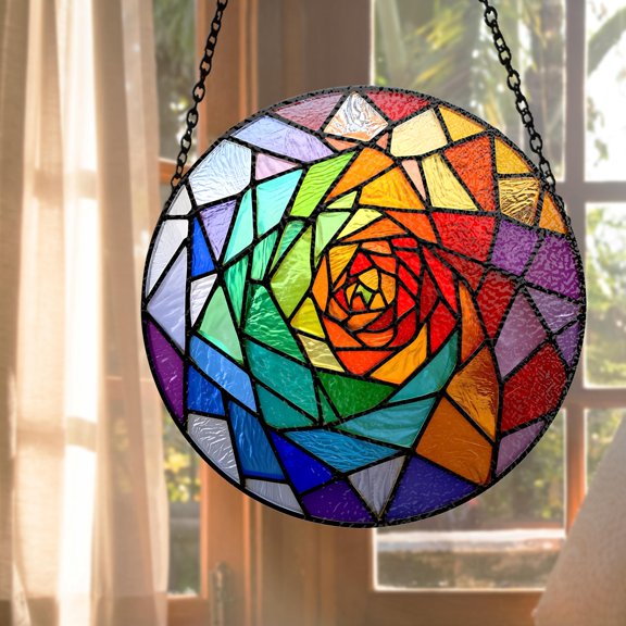 Rainbow Faux Stained Glass Acrylic Suncatcher, Window Hanging Decor, Home Decor Gift