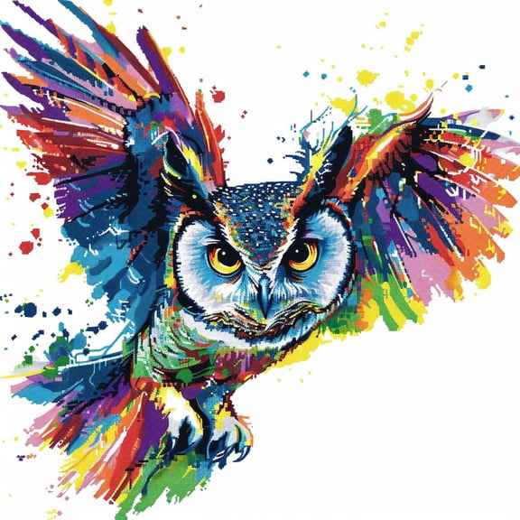 Rainbow Feathers Owl DIY 11CT Stamped Cross Stitch Kits for Beginners Easy Needlepoint Embroidery Counted Cross Stitch Art Craft for Wall Decoration 14x14inch(4)