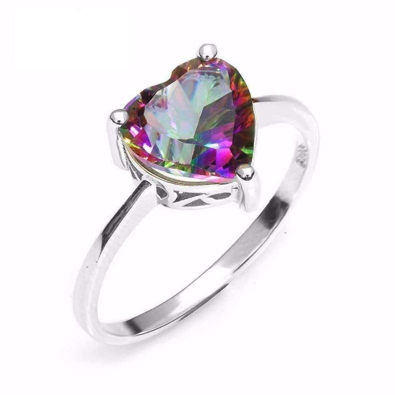 Rainbow Fire Genuine Mystic Topaz Heart Cut 2.6CT IOBI Precious Gems Solitaire Ring Walmart
