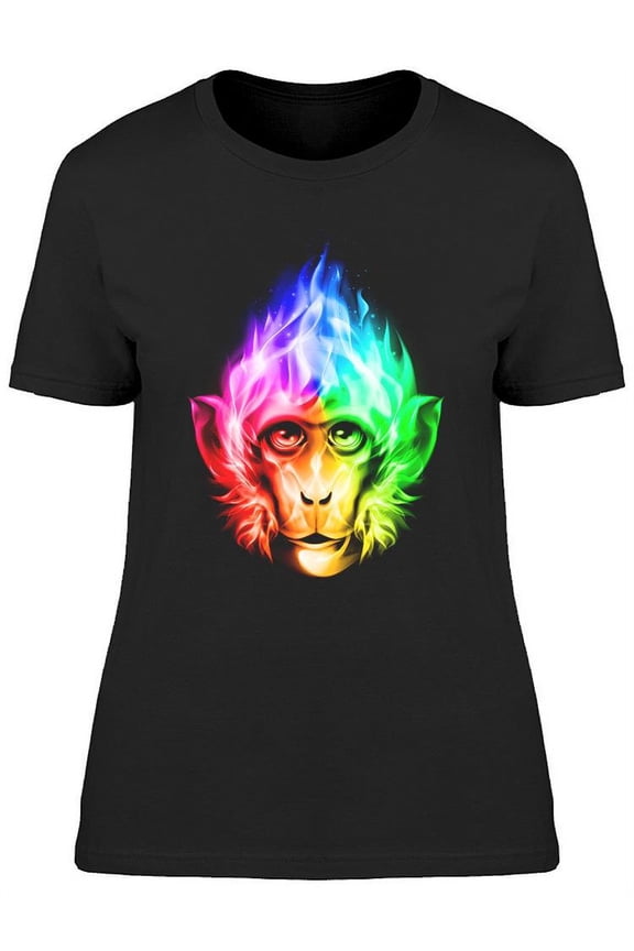 Rainbow Fire Monkey Head T-Shirt Women -Image by Shutterstock, Female Large