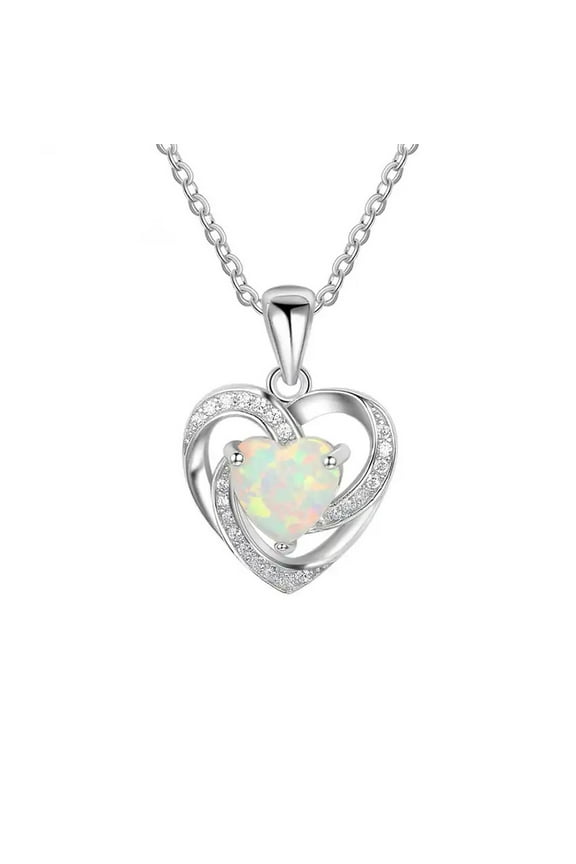 Rainbow Fire Opal 925 Sterling Silver Necklace / Heart-Shaped